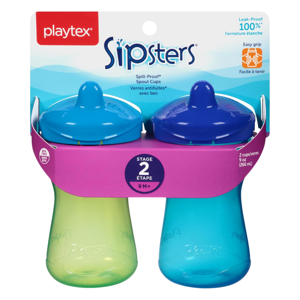 Playtex Sipsters Stage 2 Spill-Proof, Leak-Proof, Break-Proof Spout Sippy Cups - 9 Ounce - 2 Count (Color May Vary) Visit the Playtex Baby Store
