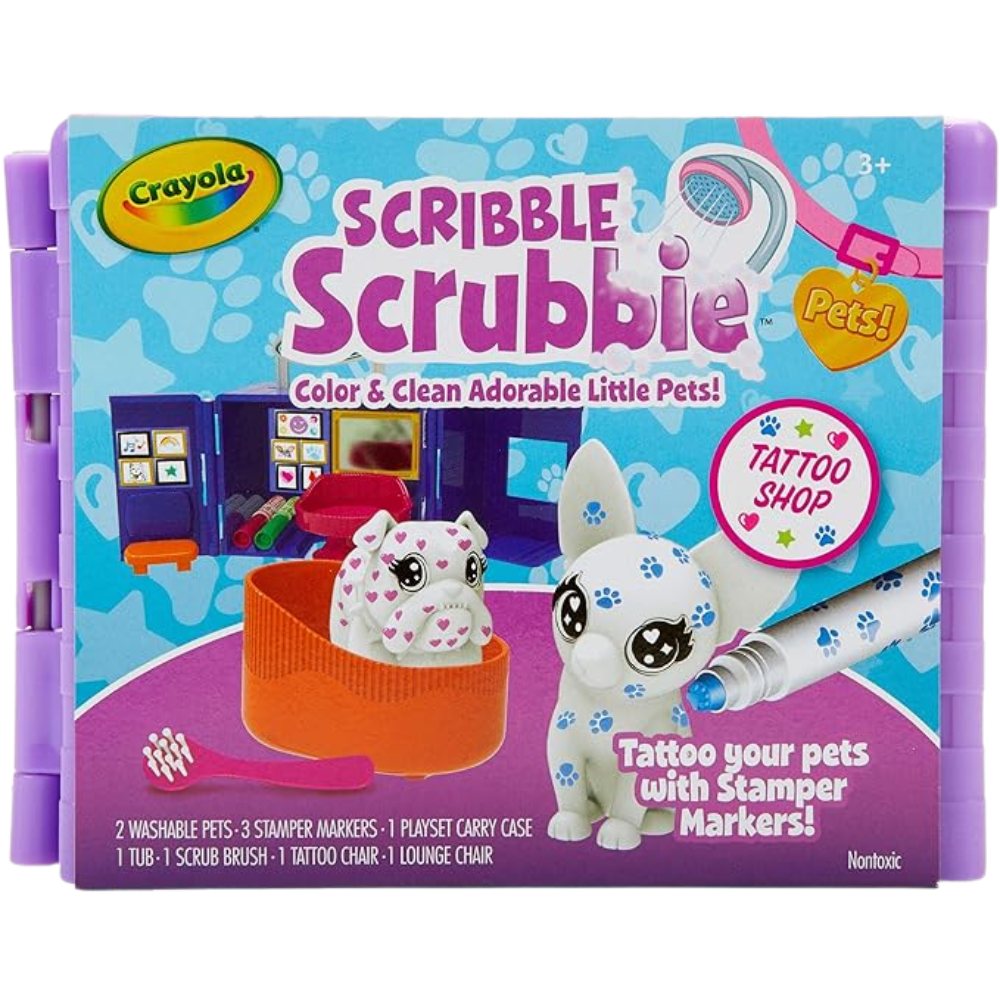 Crayola Scribble Scrubbie Pets Tattoo Shop, Toy Pet Playset, Gift for Kids, Age 3, 4, 5, 6