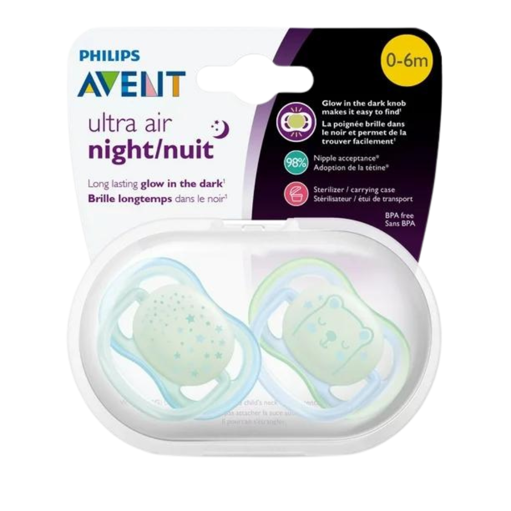 Philips Avent Ultra Air Nighttime Pacifier, 0-6 months, blue, 2 pack, SCF376/11