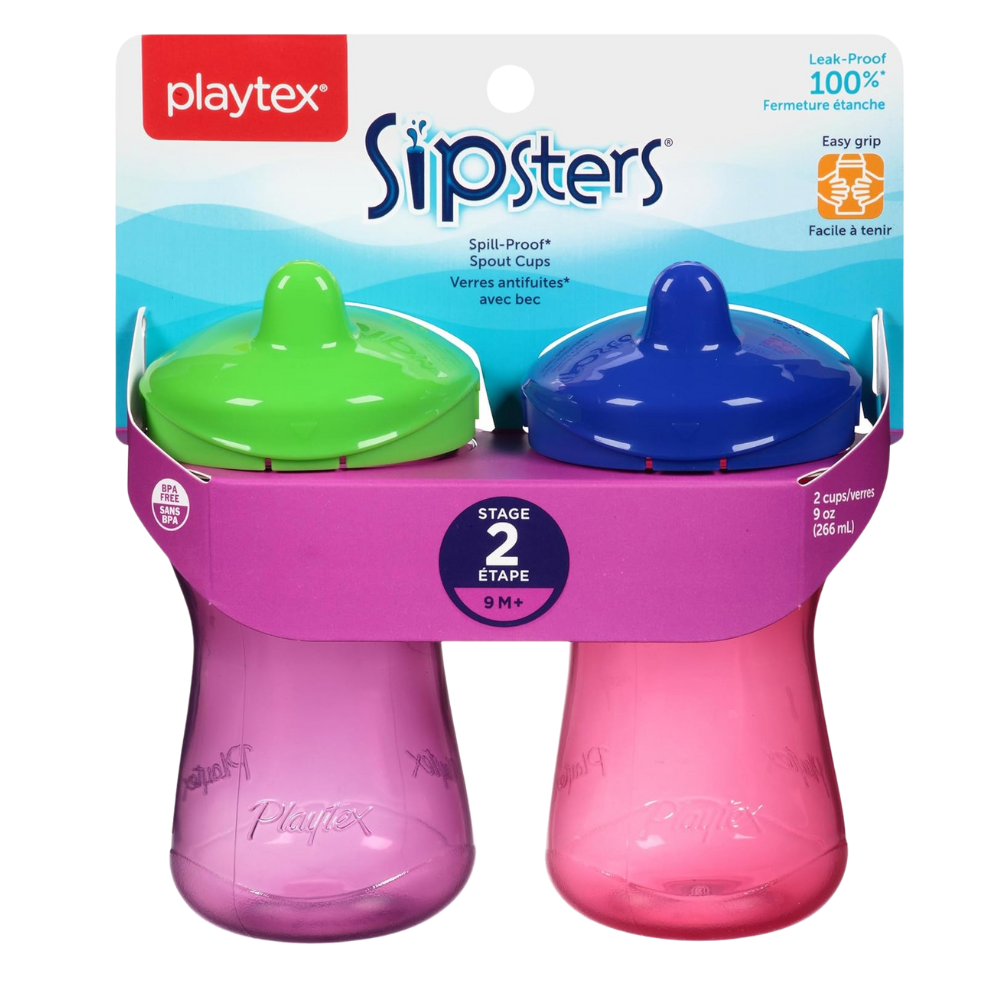 Playtex Sipsters Stage 2 Spill-Proof, Leak-Proof, Break-Proof Spout Sippy Cups - 9 Ounce - 2 Count (Color May Vary) Visit the Playtex Baby Store