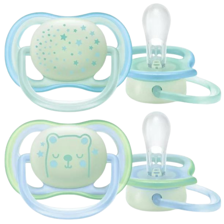 Philips Avent Ultra Air Nighttime Pacifier, 0-6 months, blue, 2 pack, SCF376/11