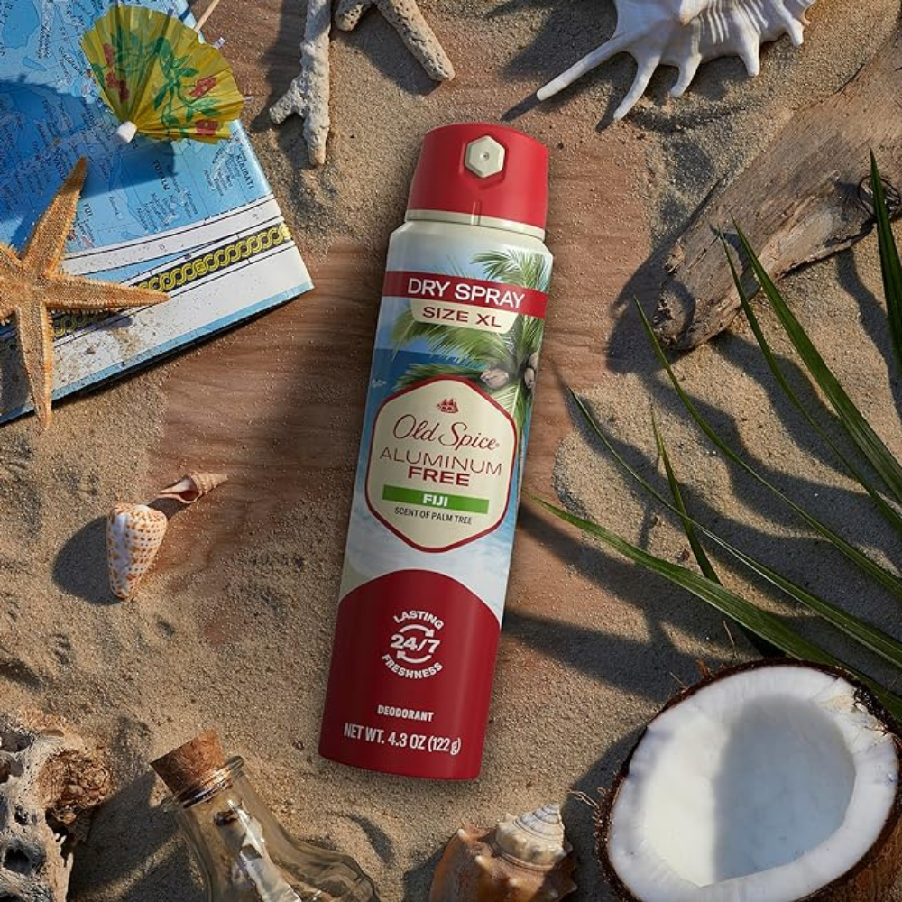 Old Spice Men's Aluminum Free Deodorant Dry Body Spray, Fiji, 24/7 Odor Protection, 4.3oz