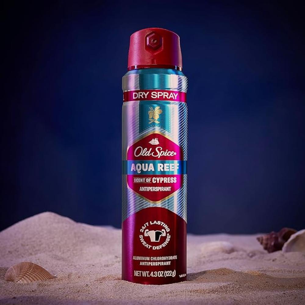 Old Spice Men's Antiperspirant & Deodorant Invisible Dry Spray Aqua Reef, 24/7 Odor Protection, 4.30oz
