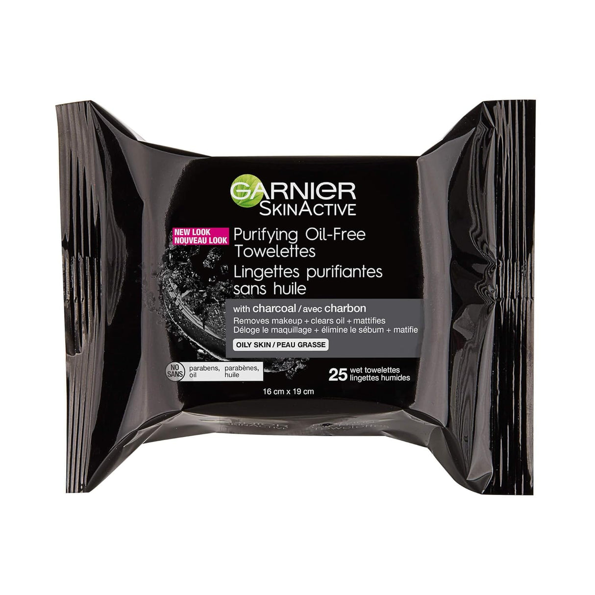 Garnier SkinActive Clean+ Charcoal Oil-Free Makeup Remover Wipes - Pack of 25 for Effortless Cleansing and Refreshed Skin