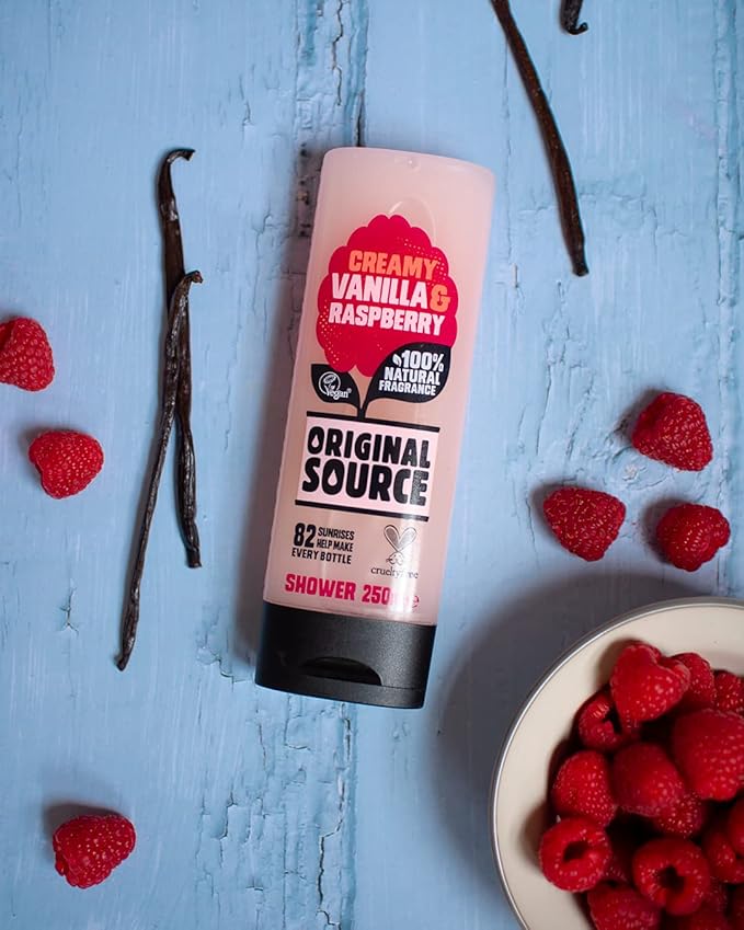 Original Source Vanilla & Raspberry Shower Gel, 100 Percent Natural Fragrance, Vegan, Cruelty Free, Paraben Free, 250 ml