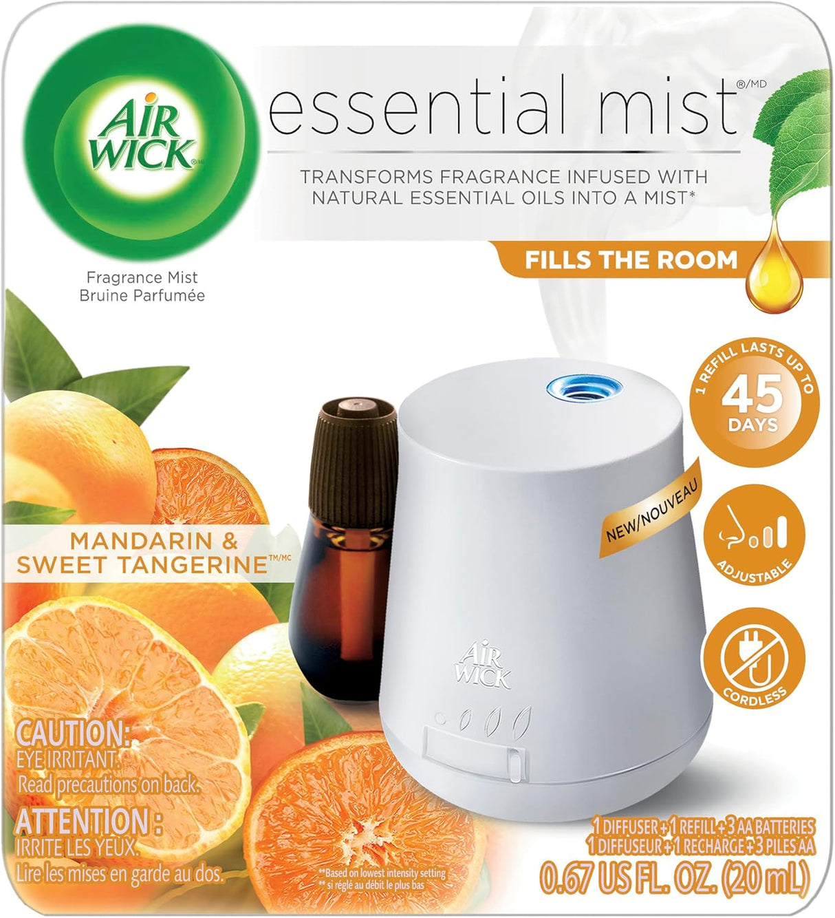 Air Wick Essential Mist, Essential Oil Diffuser, (Diffuser + 1 Refill), Mandarin & Sweet Tangerine