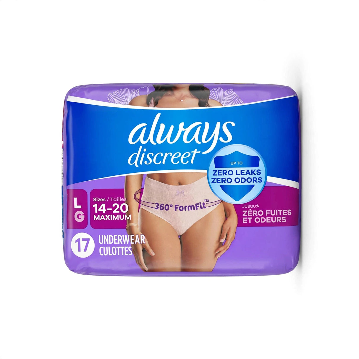 Always Discreet Incontinence Underwear for Women, Size Large, Maximum Absorbency