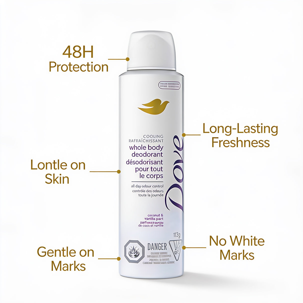 Dove Cooling Whole Body Deodorant, Coconut & Vanilla Scent, 115 g