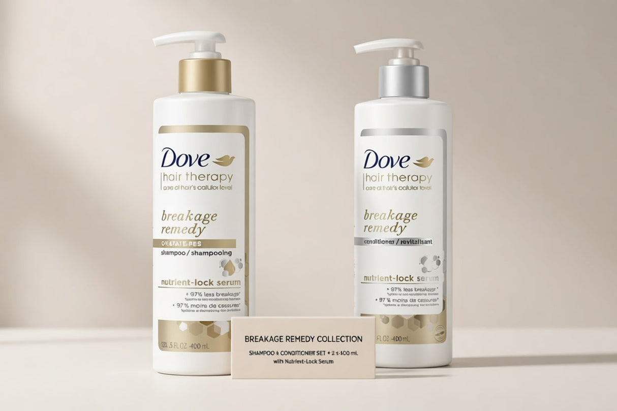 Dove Hair Therapy Breakage Remedy Shampoo & Conditioner Set with Nutrient-Lock Serum - Pack of 2 x 400ml