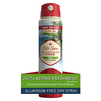 Old Spice Men's Aluminum Free Deodorant Dry Body Spray, Fiji, 24/7 Odor Protection, 4.3oz
