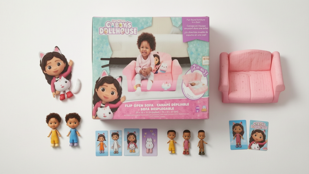Gabby’s Dollhouse 2‑in‑1 Kids Flip Open Foam Sofa