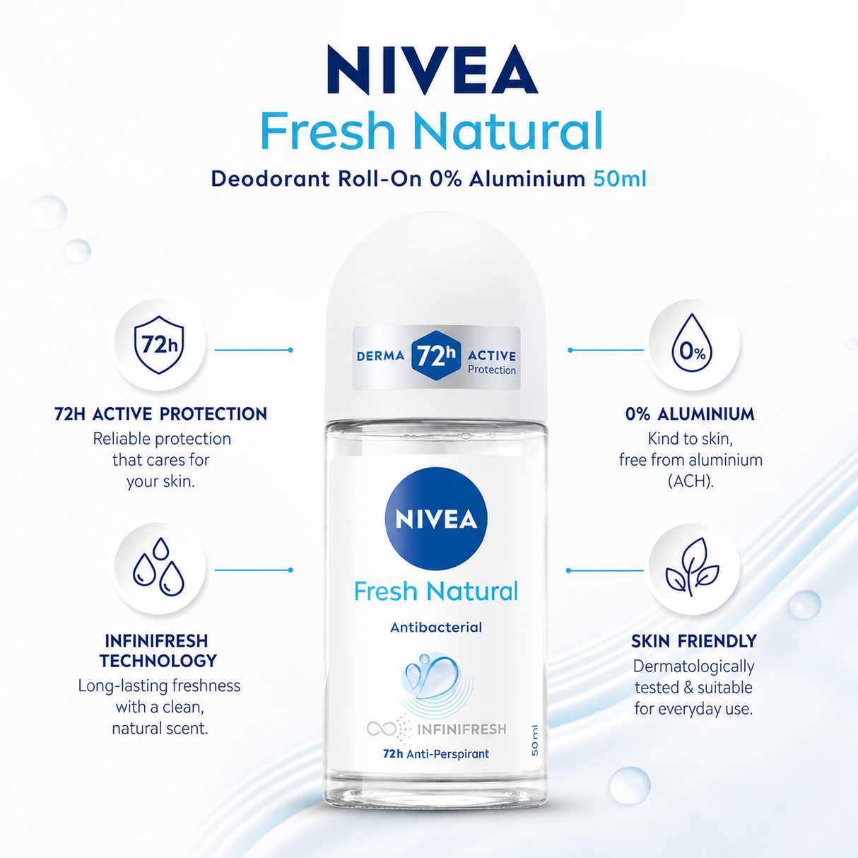 NIVEA Fresh Natural Deodorant Roll-On 0% Aluminium 50ml
