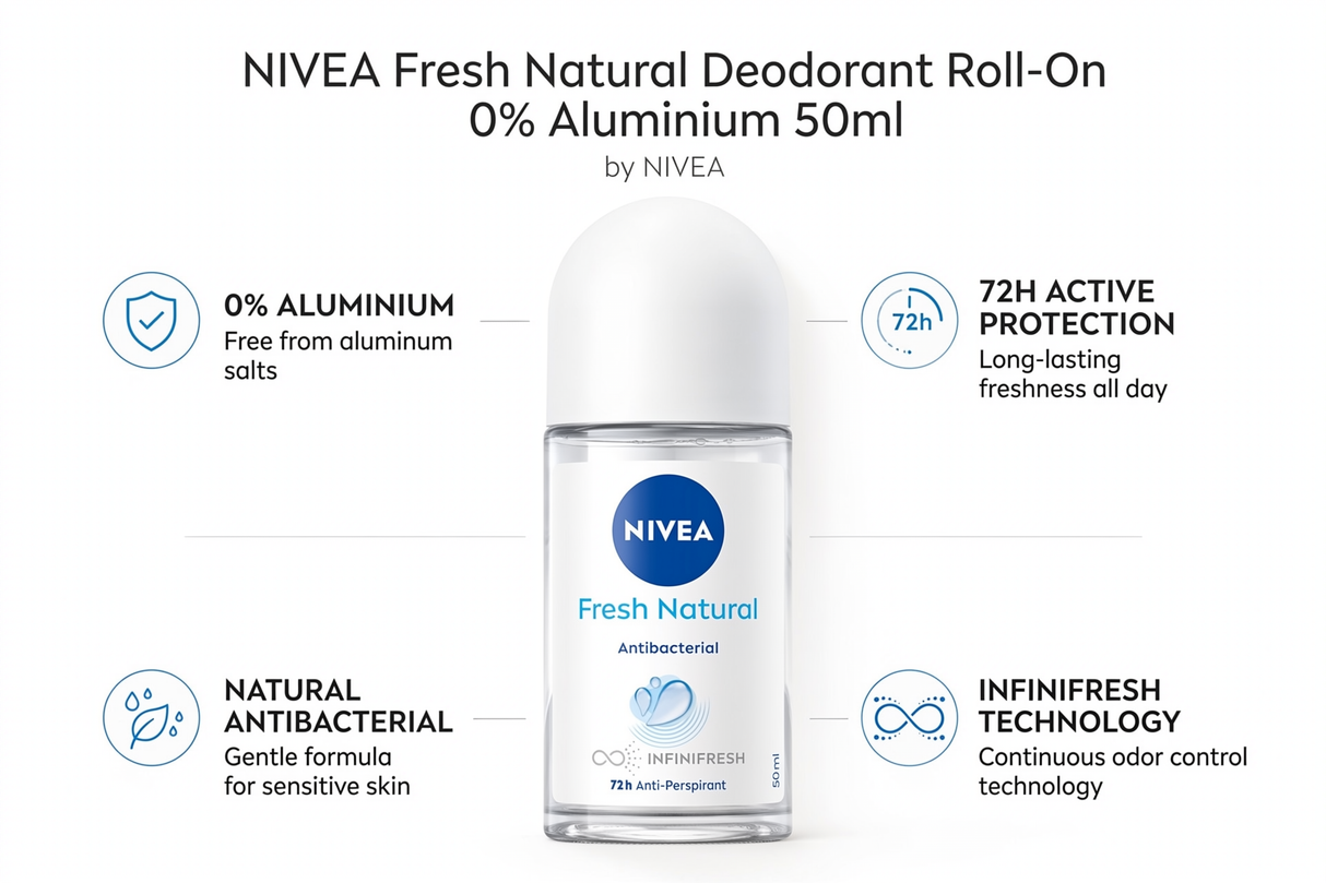 NIVEA Fresh Natural Deodorant Roll-On 0% Aluminium 50ml