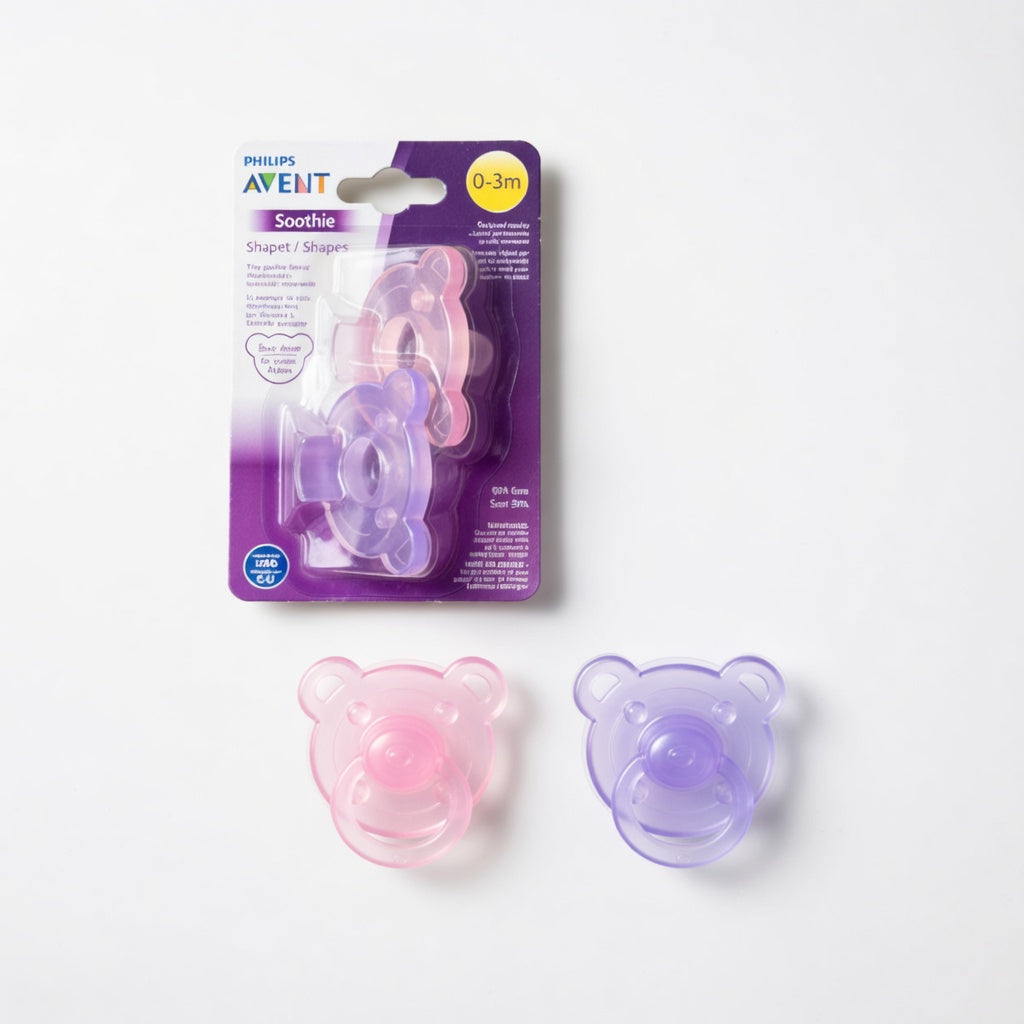Philips Avent Soothie Shapes Pacifier – 2 Pack (Pink/Purple Bear Shape)