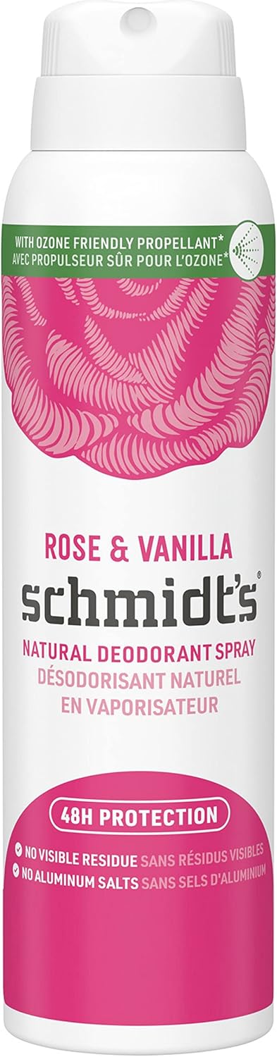 Schmidt's Deodorant Natural Deodorant Spray for women and men, Rose & Vanilla