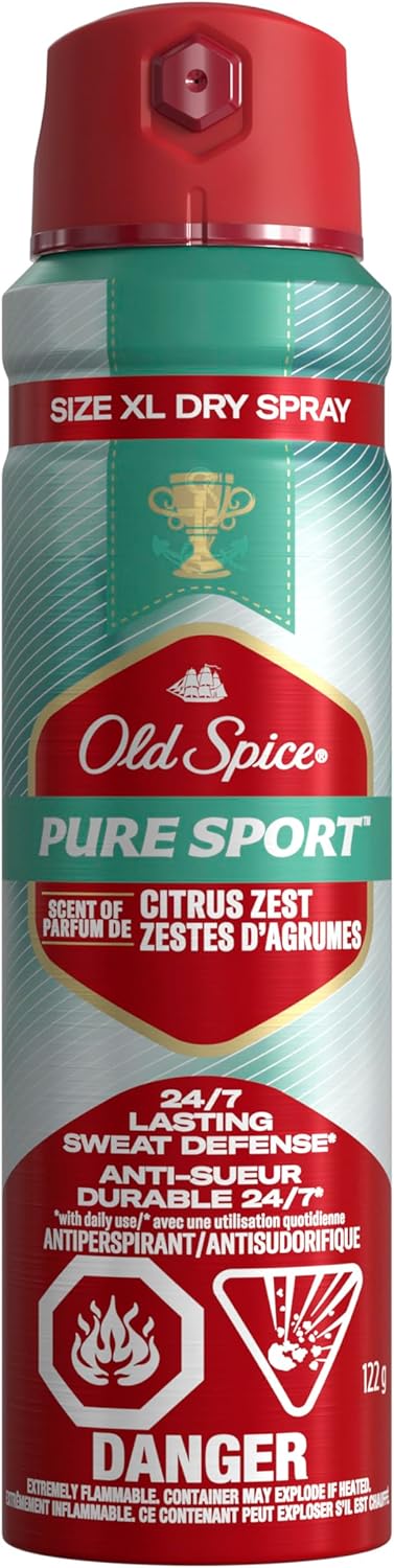 Old Spice Men's Antiperspirant & Deodorant Invisible Dry Spray Pure Sport Plus 24/7 Odor Protection, 4.3oz
