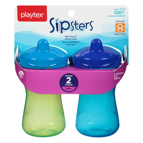 Playtex Sipsters Stage 2 Spill-Proof, Leak-Proof, Break-Proof Spout Sippy Cups - 9 Ounce - 2 Count (Color May Vary) Visit the Playtex Baby Store