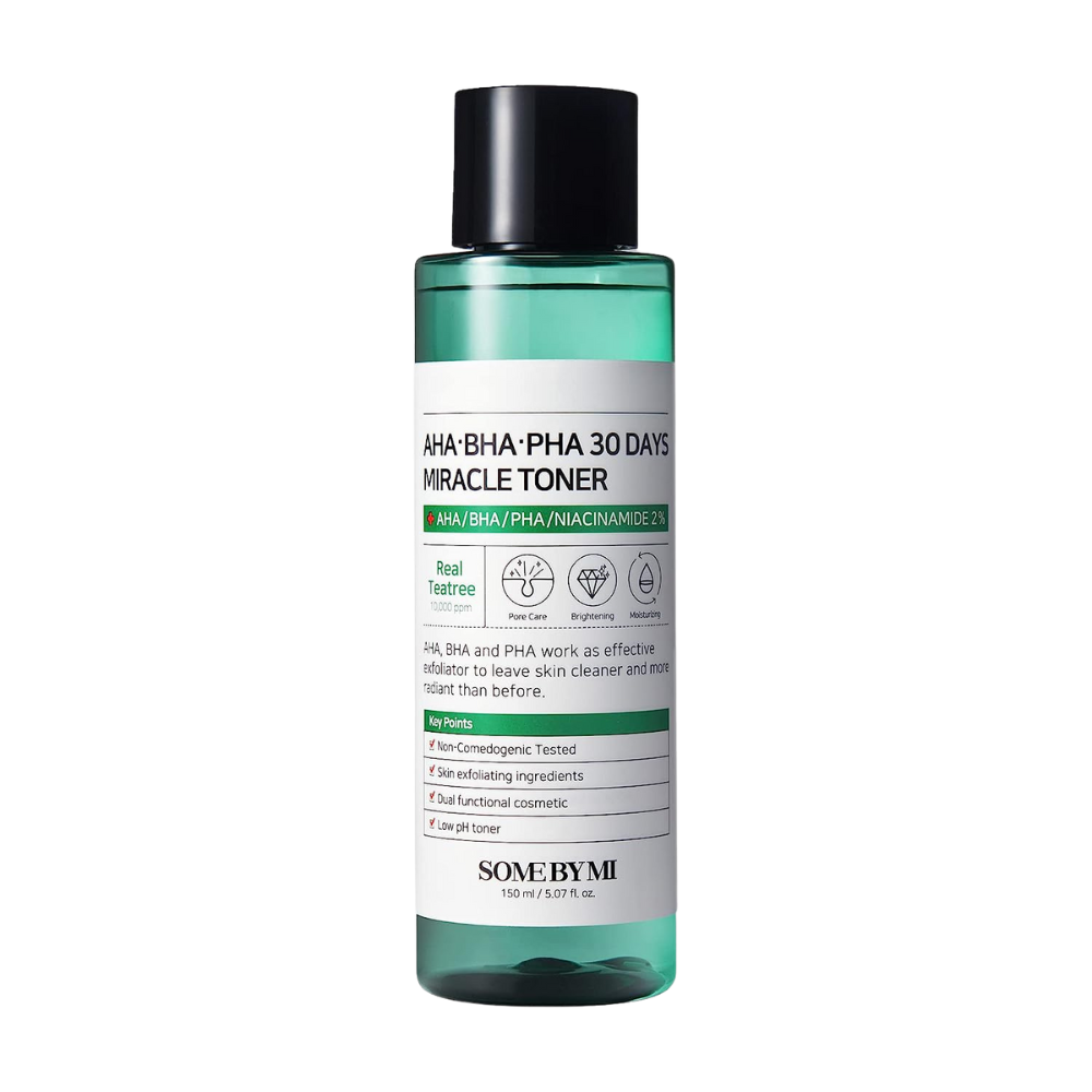 SOME BY MI AHA BHA PHA 30 Days Miracle Toner - 5.07Oz, 150ml - Made from Tea Tree Leaf Water for Sensitive Skin - Mild Exfoliating Daily Face Toner - Acne, Sebum and Oiliness Care - Korean Skin Care