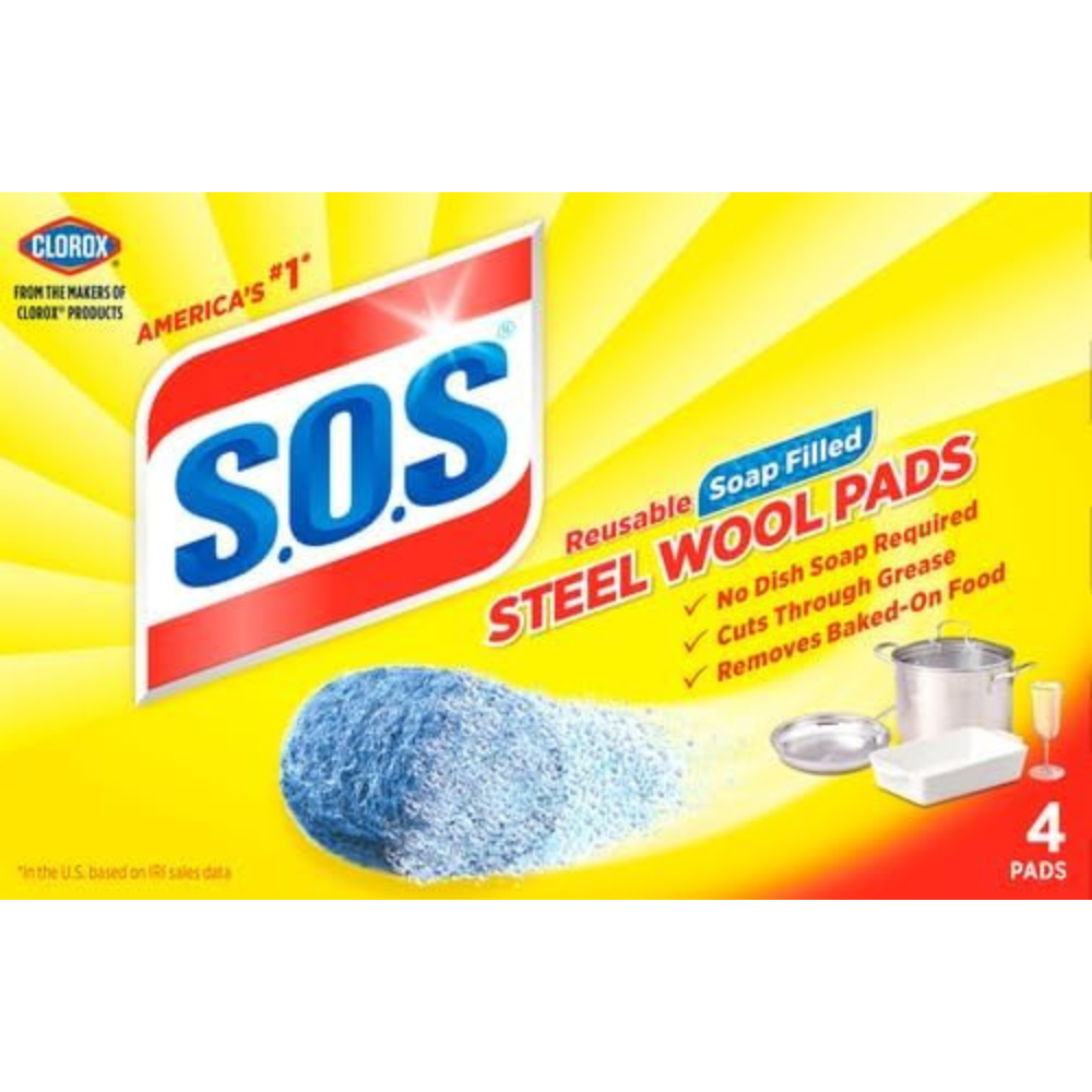 S.O.S. Steel Wool Soap Pads, 4 Count