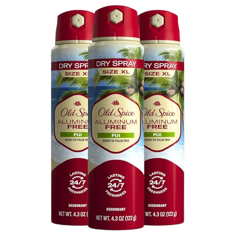 Old Spice Men's Aluminum Free Deodorant Dry Body Spray, Fiji, 24/7 Odor Protection, 4.3oz (Pack of 3)