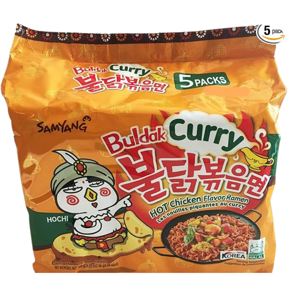 Samyang Fire Hot Curry Flavored Chicken Ramen Noodles Pack of 5, Korean Ramen Noodles