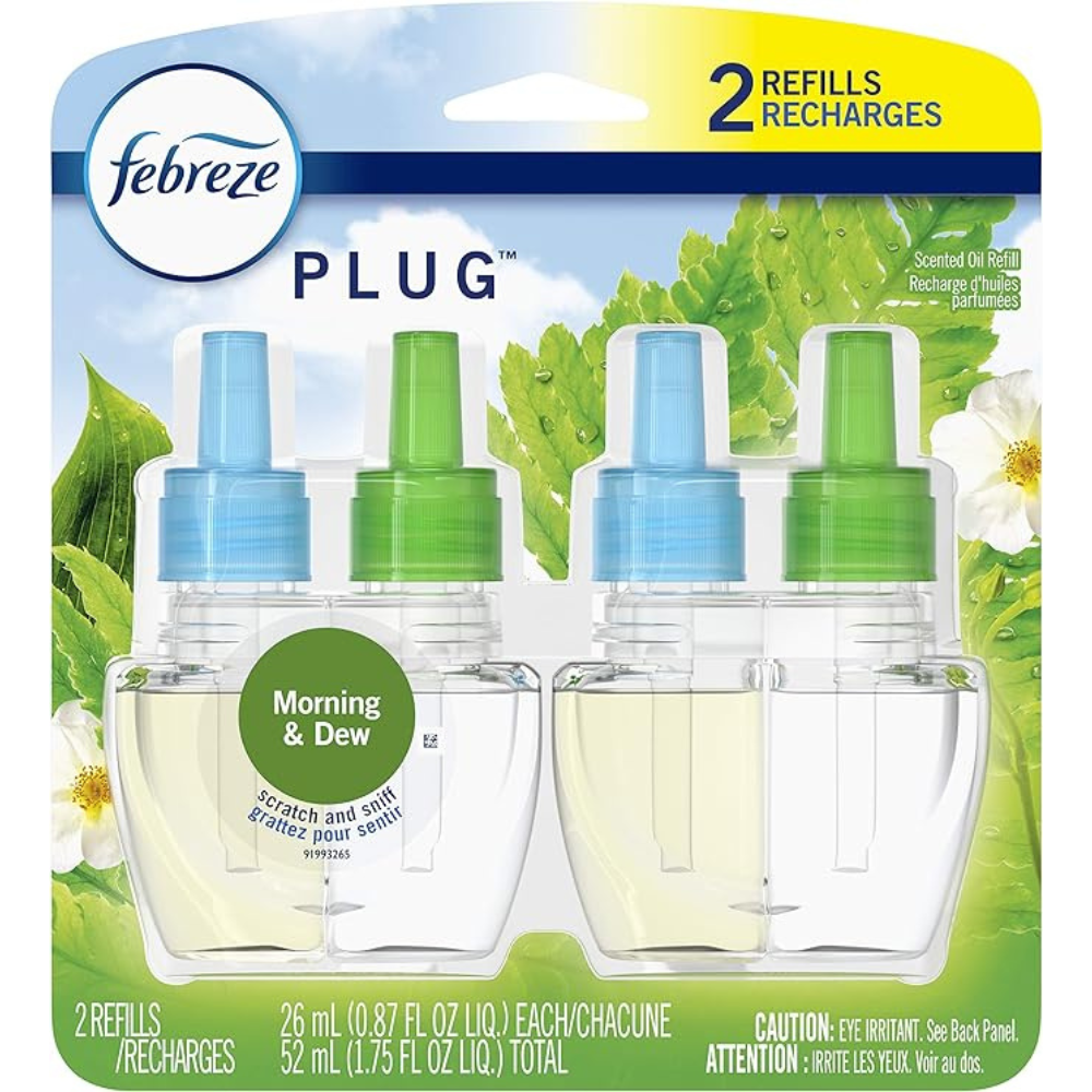 Febreze Plug in Air Freshener and Odor Fighter, Scented Oil Refill, Morning & Dew, 0.87 Fl Oz (Pack of 2)