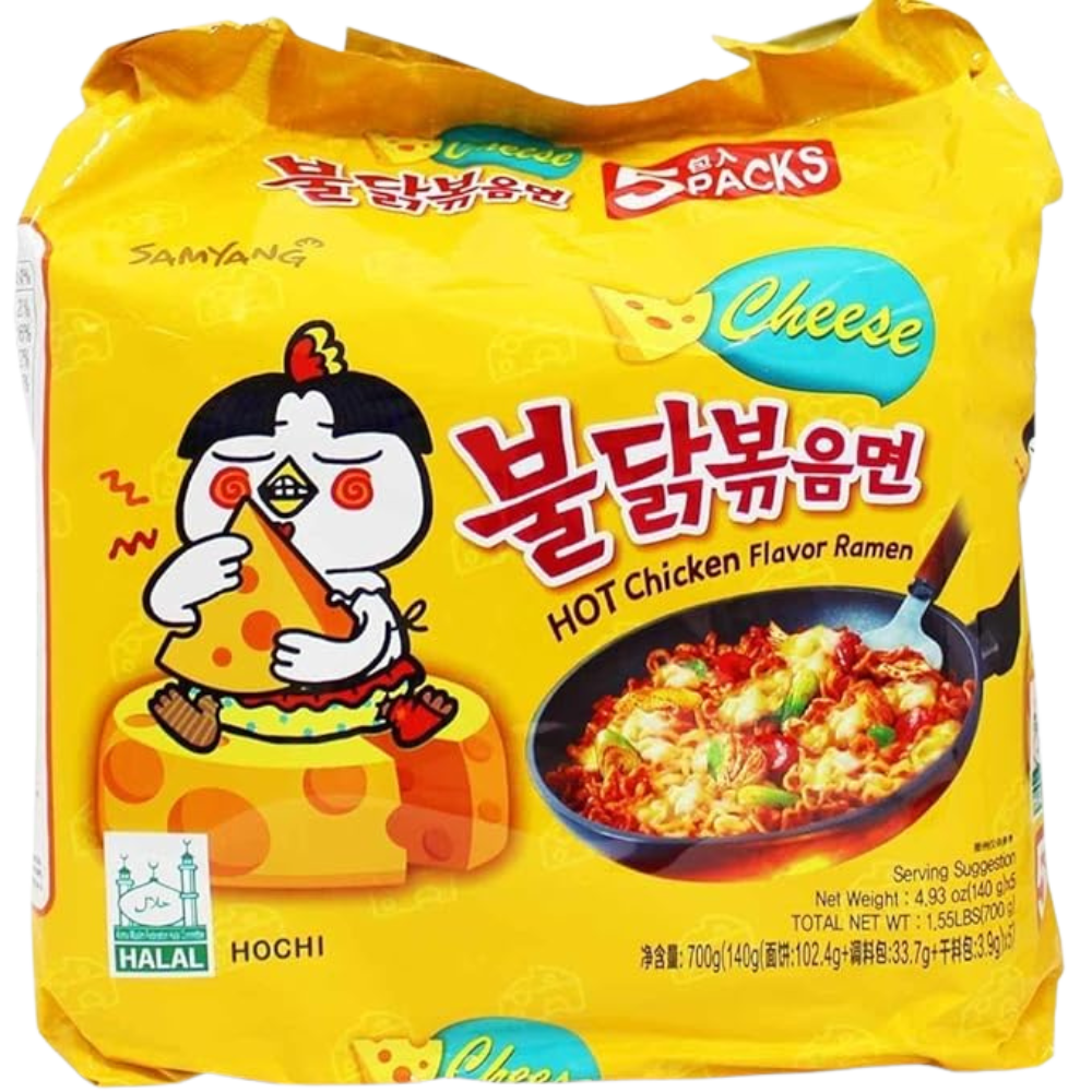 Samyang Fire Hot Cheese Flavored Chicken Ramen Noodles Pack of 5, Korean Noodles