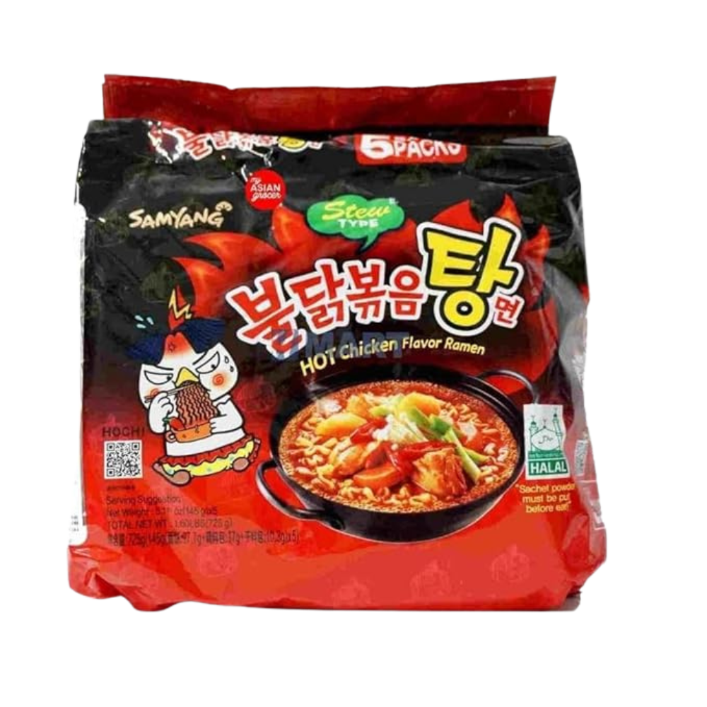 Samyang Korean HOT Spicy Noodle Fire Chicken Flavor Challenge Ramen Stew Type 5 Pack Buldak Bokkeum Tang Myun