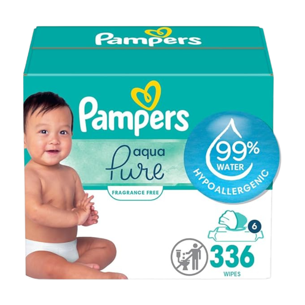 Pampers Aqua Pure Sensitive Baby Wipes, 99% Water, Hypoallergenic, Unscented, 6 Flip-Top Packs (336 Wipes Total)