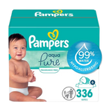 Pampers Aqua Pure Sensitive Baby Wipes, 99% Water, Hypoallergenic, Unscented, 6 Flip-Top Packs (336 Wipes Total)