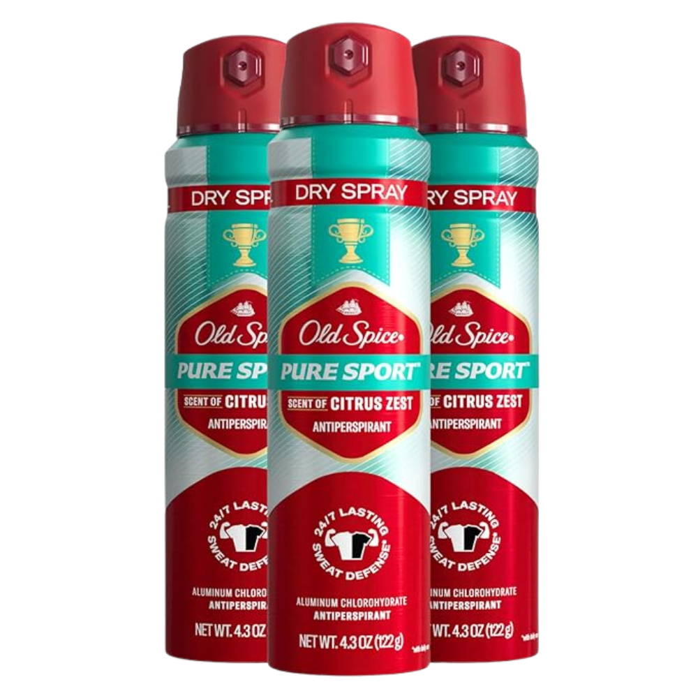 Old Spice Men's Antiperspirant & Deodorant Invisible Dry Spray Pure Sport Plus 24/7 Odor Protection, 4.3oz (Pack of 3)