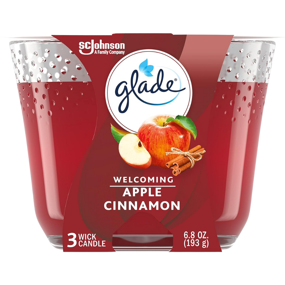 Glade Candle Apple Cinnamon, Fragrance Candle Infused With Essential Oils, Air Freshener Candle, 3-Wick Candle, 6.8 Oz