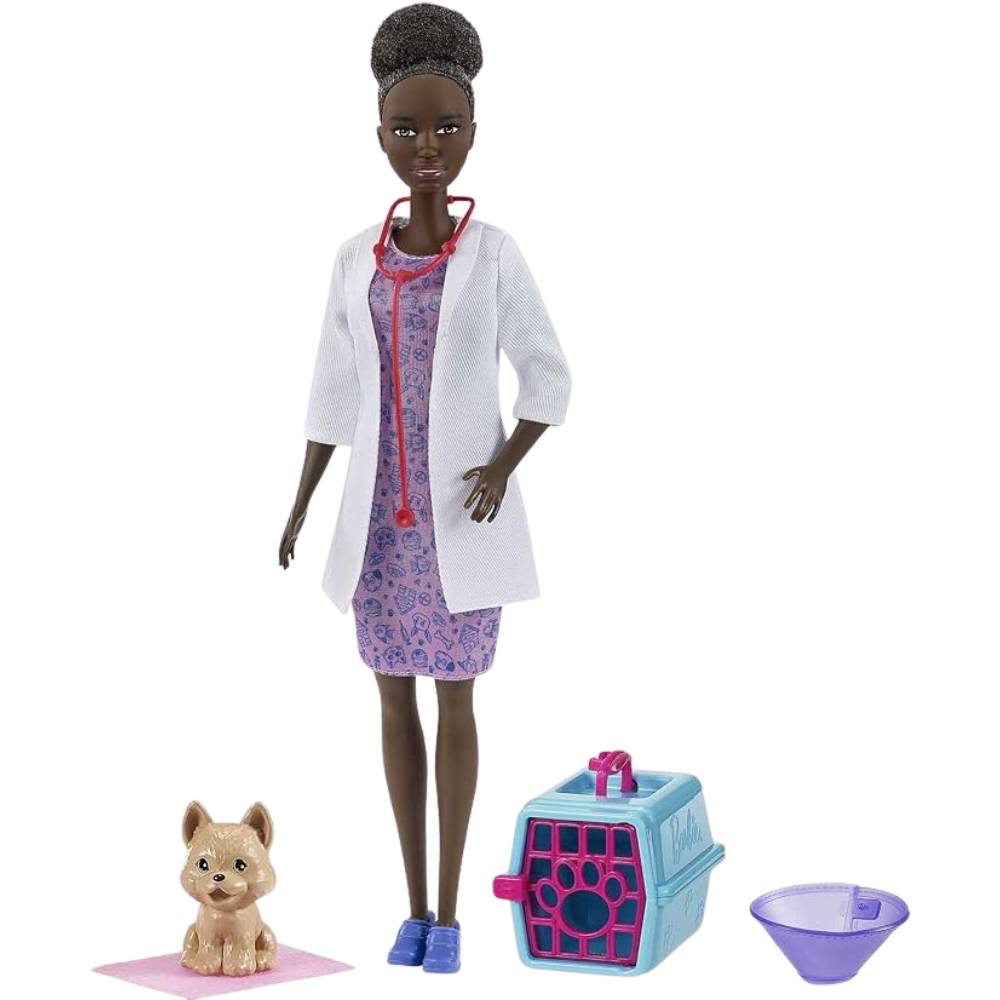 Barbie Doll & Pets,  Brunette Pet Vet Wearing Removable Outfit With Puppy