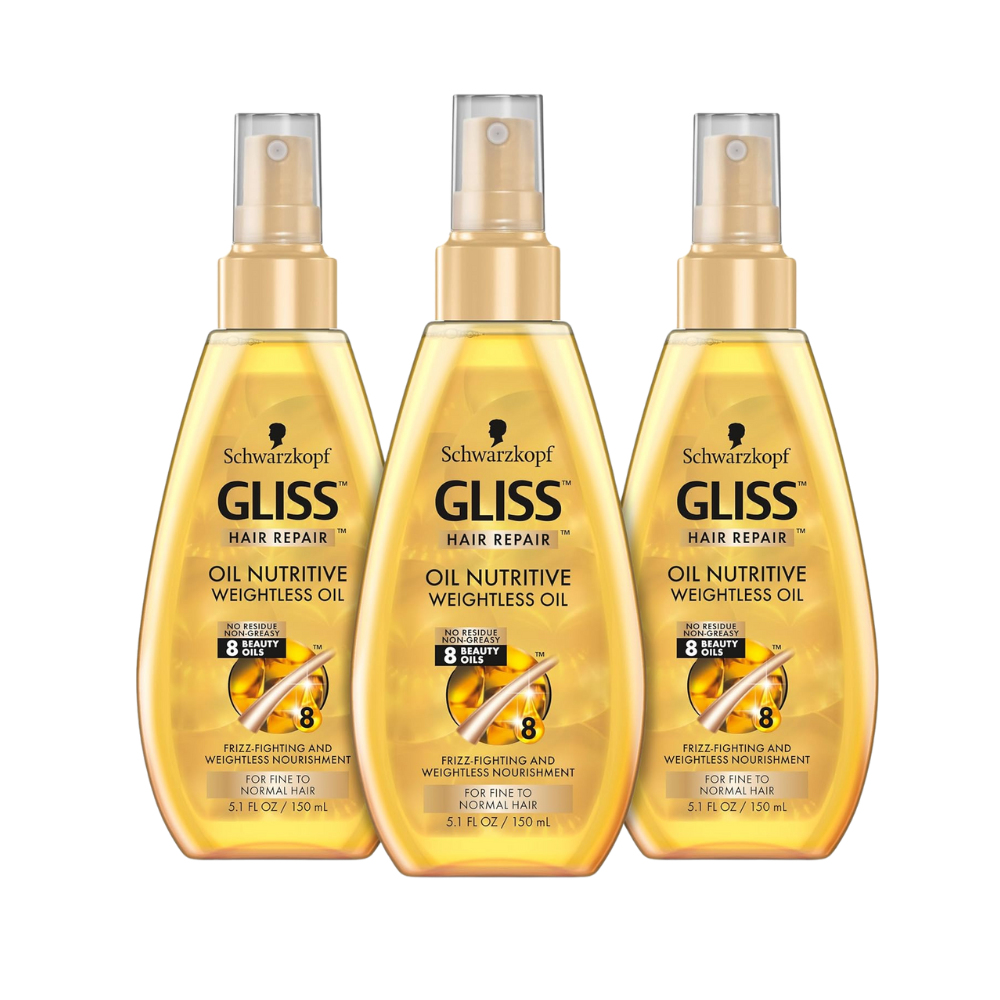 GLISS Hair Repair Nutritive Oil, Weightless Treatment for Fine to Normal Hair, 5.1 Ounces (Pack of 3