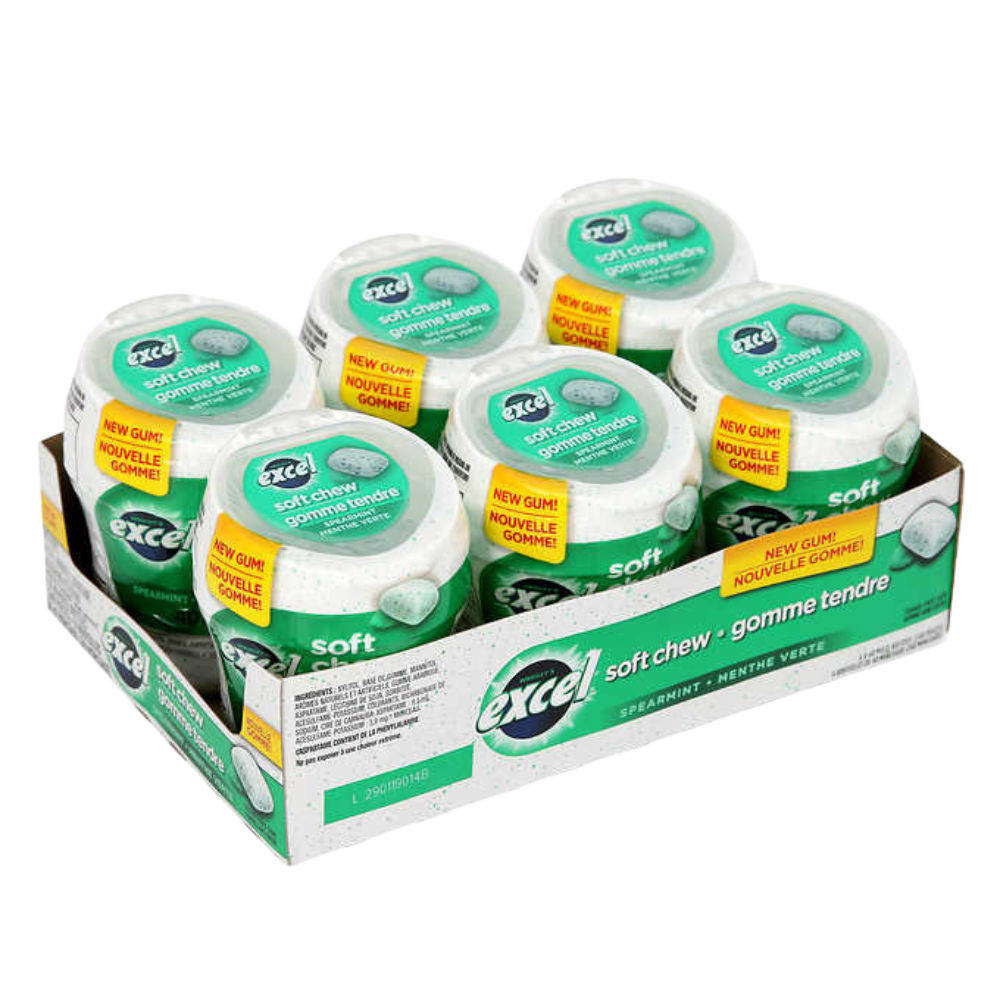 Excel Soft Chew Spearmint Gum Bottles 6 packs of 40