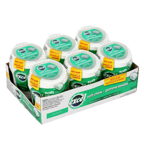 Excel Soft Chew Spearmint Gum Bottles 6 packs of 40