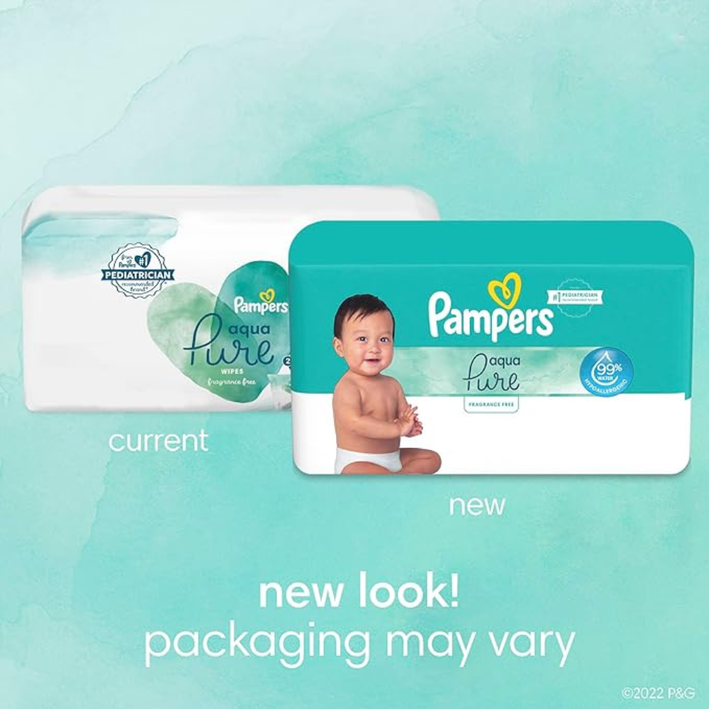 Pampers Aqua Pure Sensitive Baby Wipes, 99% Water, Hypoallergenic, Unscented, 6 Flip-Top Packs (336 Wipes Total)