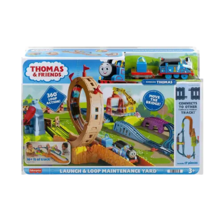 Thomas & Friends Toy Train Set Loop & Launch Maintenance Yard with Thomas Motorized Engine & Carly the Crane for Kids Ages 3+ Years