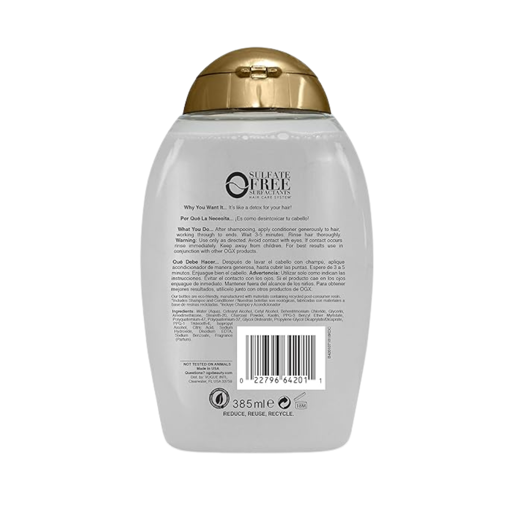 OGX Purifying + Charcoal Detox Conditioner for Buildup Removal and Light Nourishment, No Sulfates, 13 fl oz