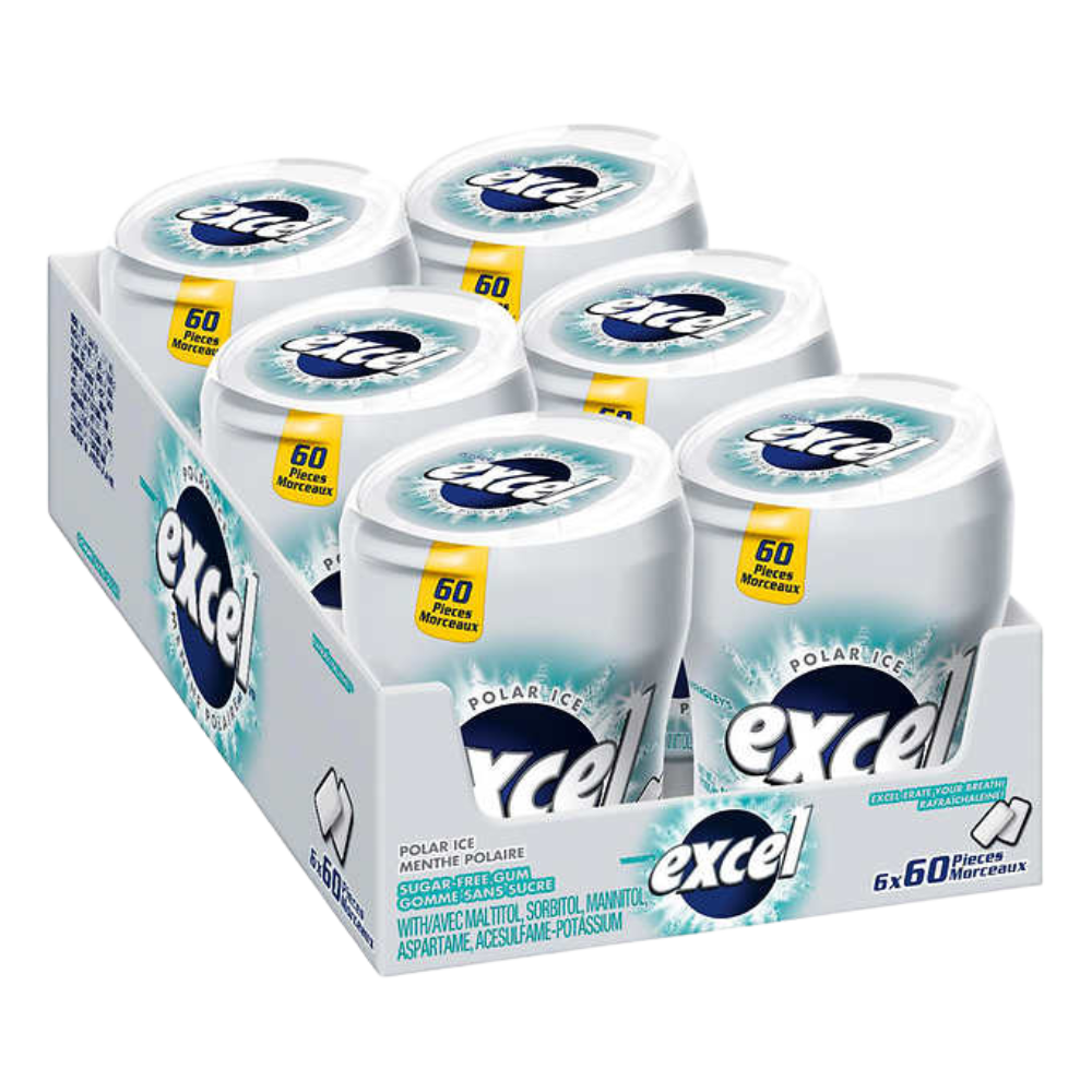 Excel Sugar-free Polar Ice Gum Bottles 6 packs of 60