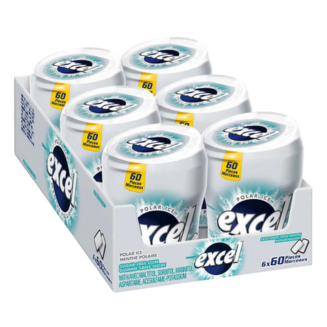 Excel Sugar-free Polar Ice Gum Bottles 6 packs of 60