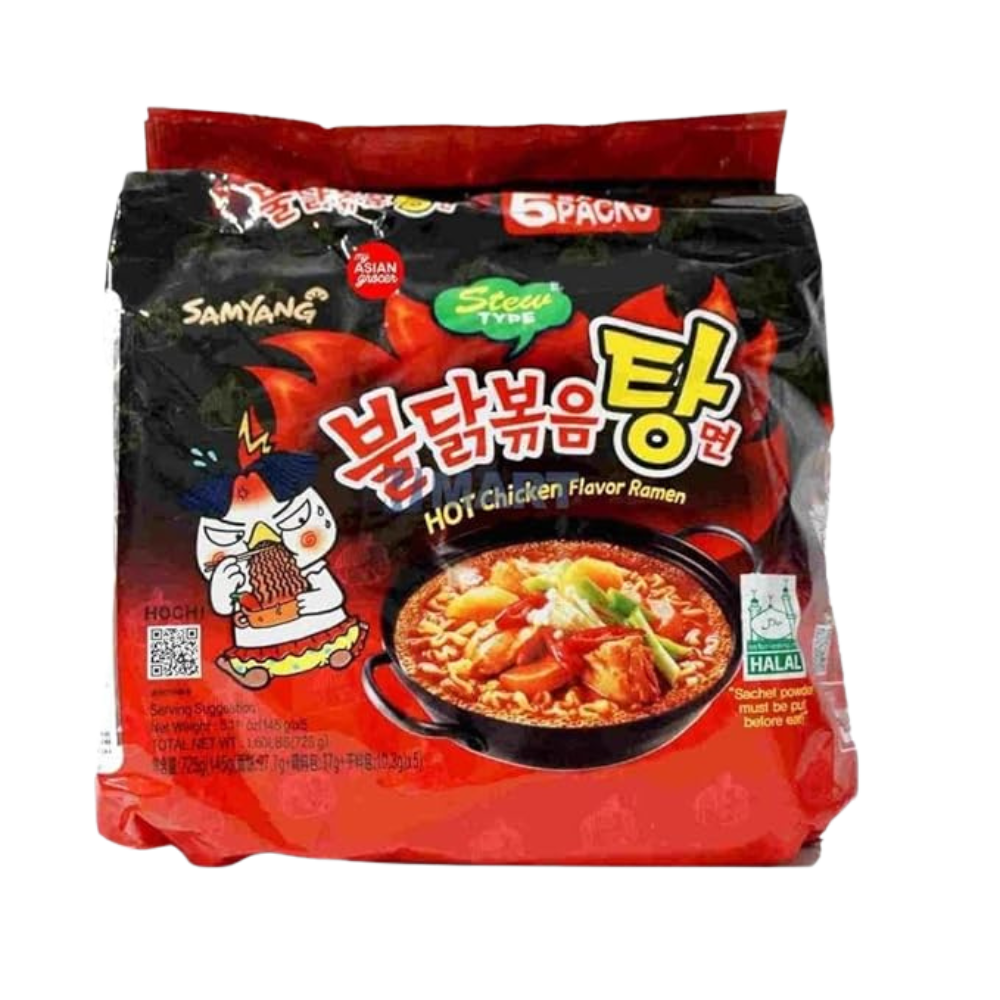 Samyang Korean HOT Spicy Noodle Fire Chicken Flavor Challenge Ramen Stew Type 5 Pack Buldak Bokkeum Tang Myun