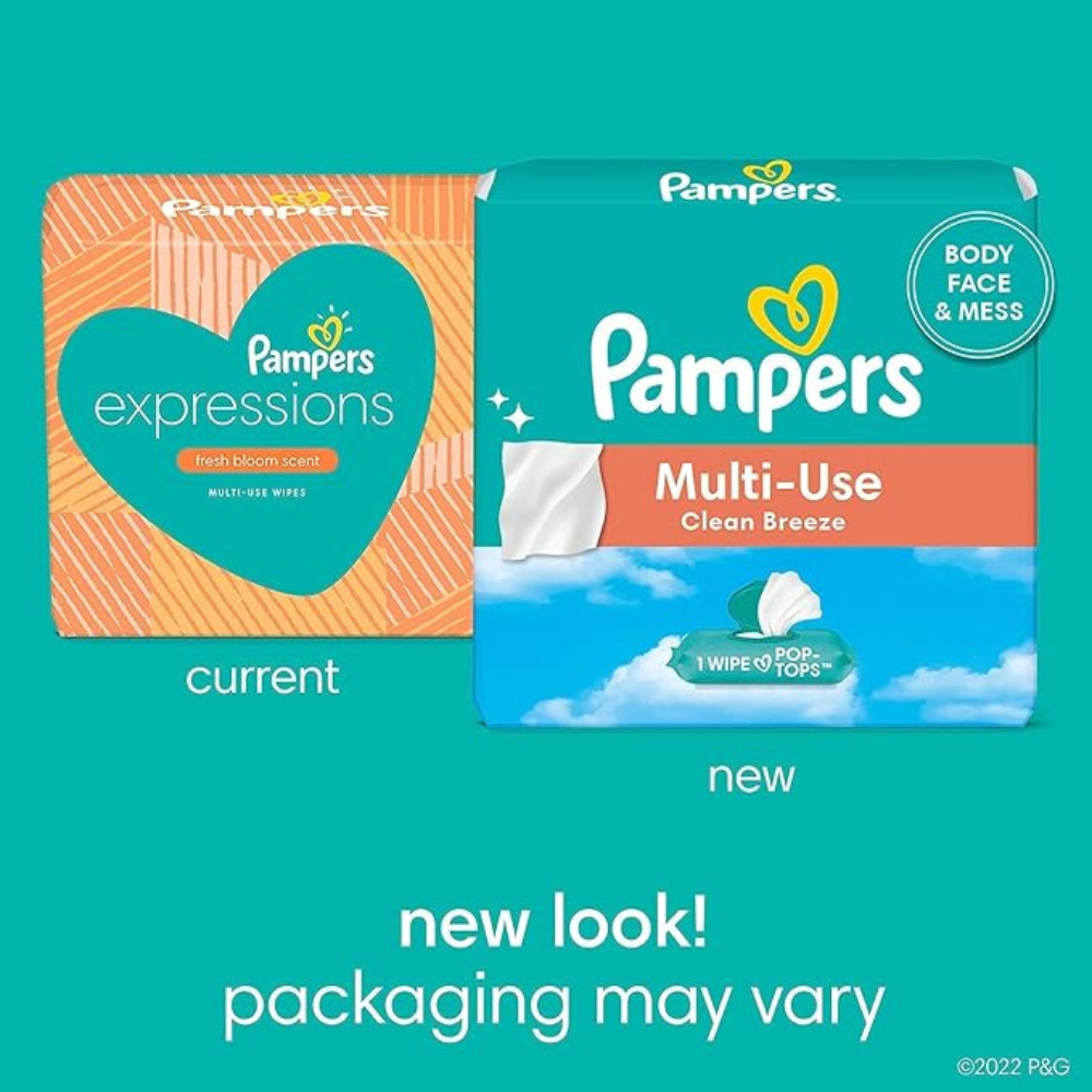 Pampers Baby Wipes Multi-Use Clean Breeze 1X Pop-Top Packs 56 Count