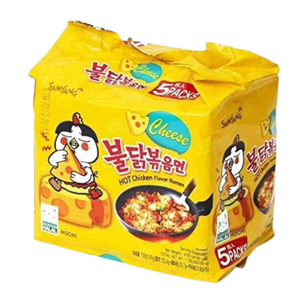 Samyang Fire Hot Cheese Flavored Chicken Ramen Noodles Pack of 5, Korean Noodles