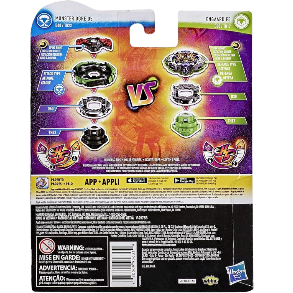 Beyblade Burst Rise Hypersphere Dual Pack Monster Ogre O5 and Engaard E5-2 Right-Spin Battling Top Toys, Ages 8 and Up