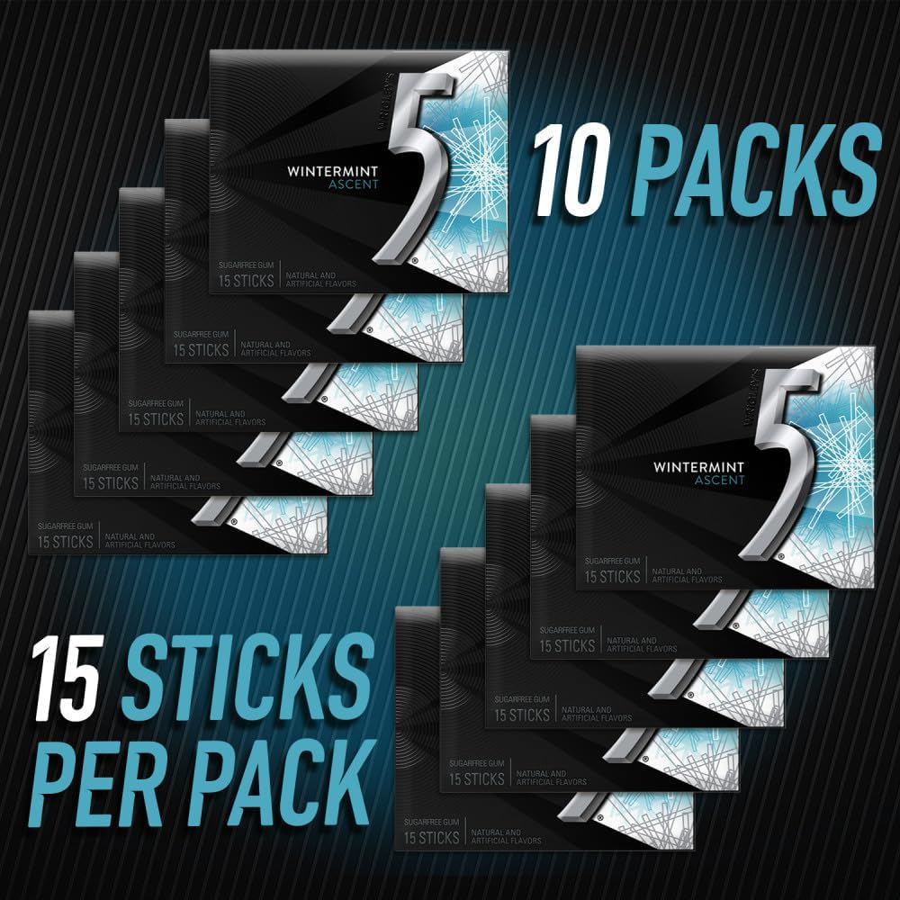 5 Gum Wintermint Ascent Sugarfree Chewing Gum, 15-Stick Pack