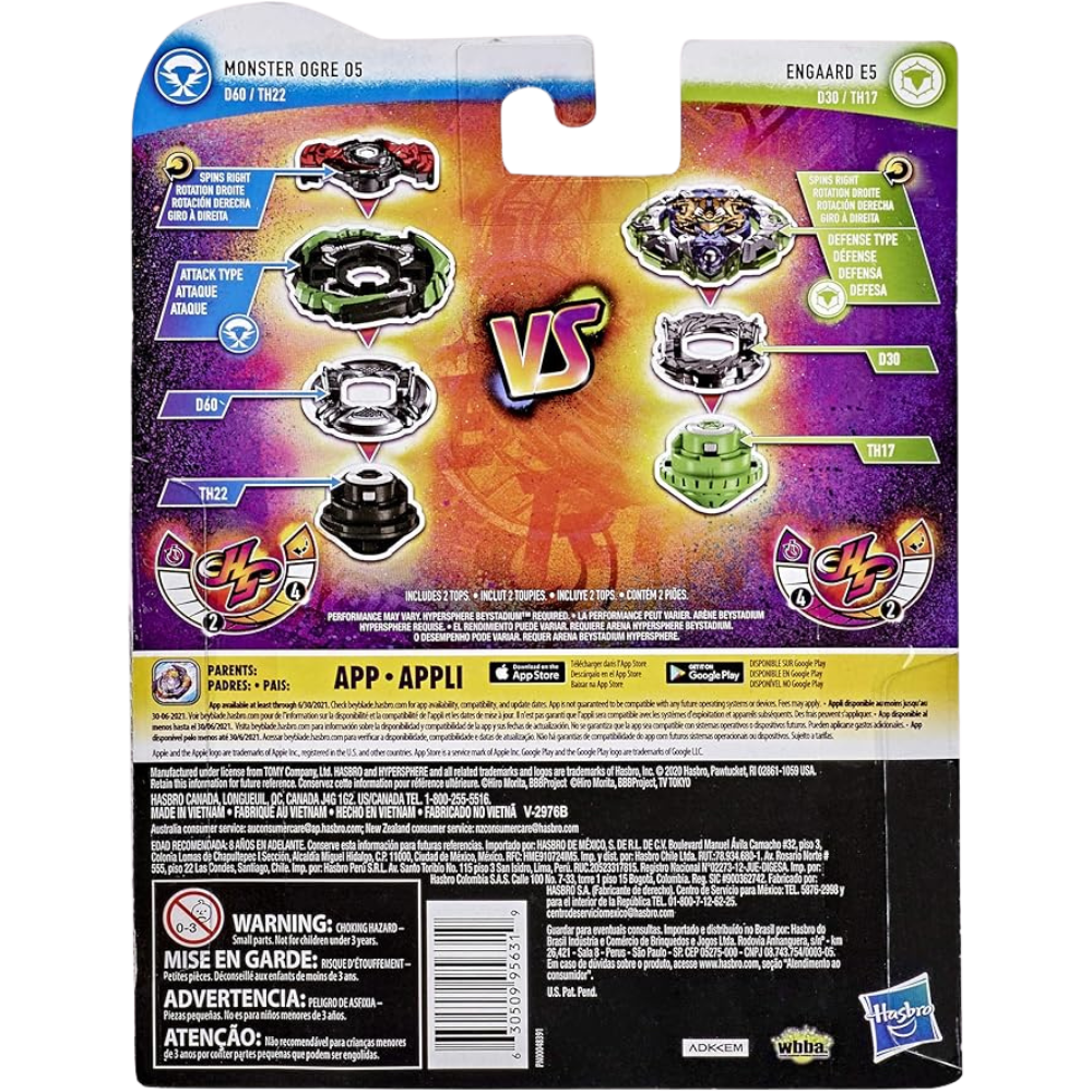 Beyblade Burst Rise Hypersphere Dual Pack Monster Ogre O5 and Engaard E5-2 Right-Spin Battling Top Toys, Ages 8 and Up