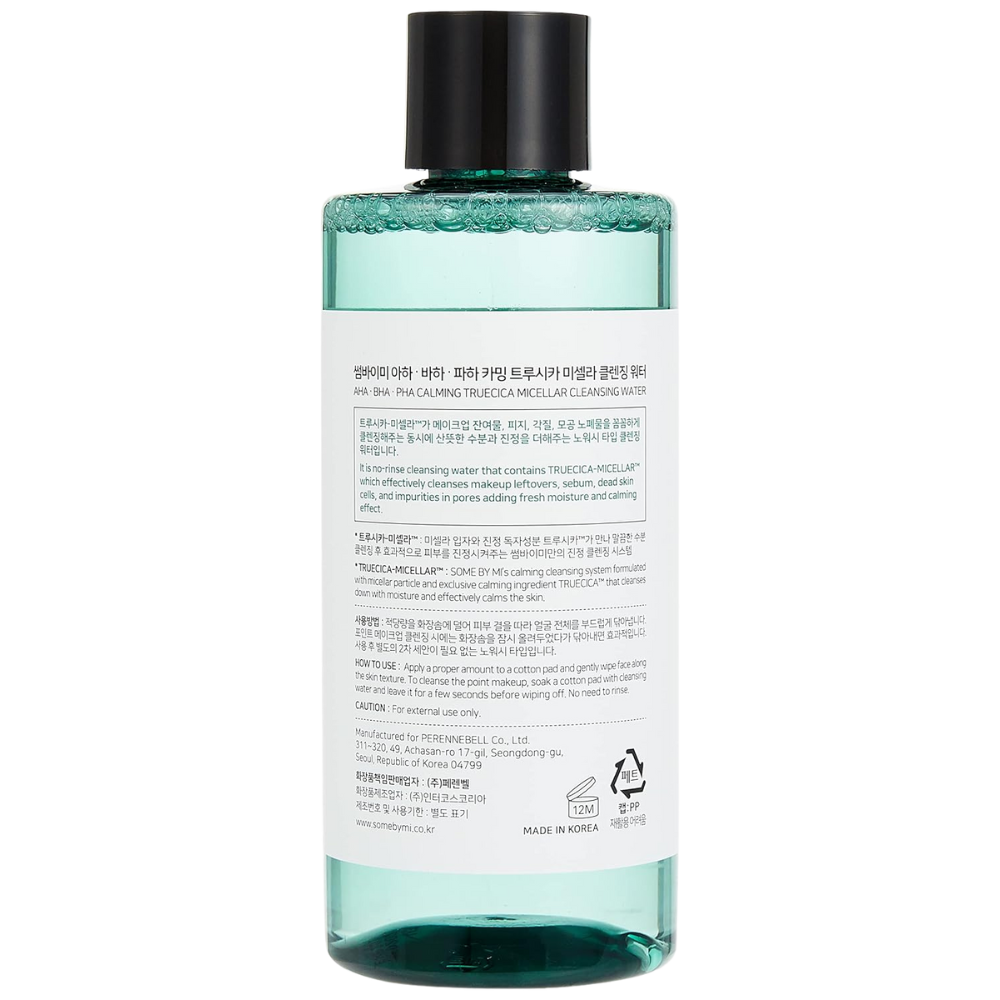 SOME BY MI AHA BHA PHA Calming Truecica Micellar Cleansing Water / 10.14Oz, 300ml / Mild Daily Cleansing Water for Sensitive Skin/Calming Effect, Absorb and Clean Waste/Facial Skin Care