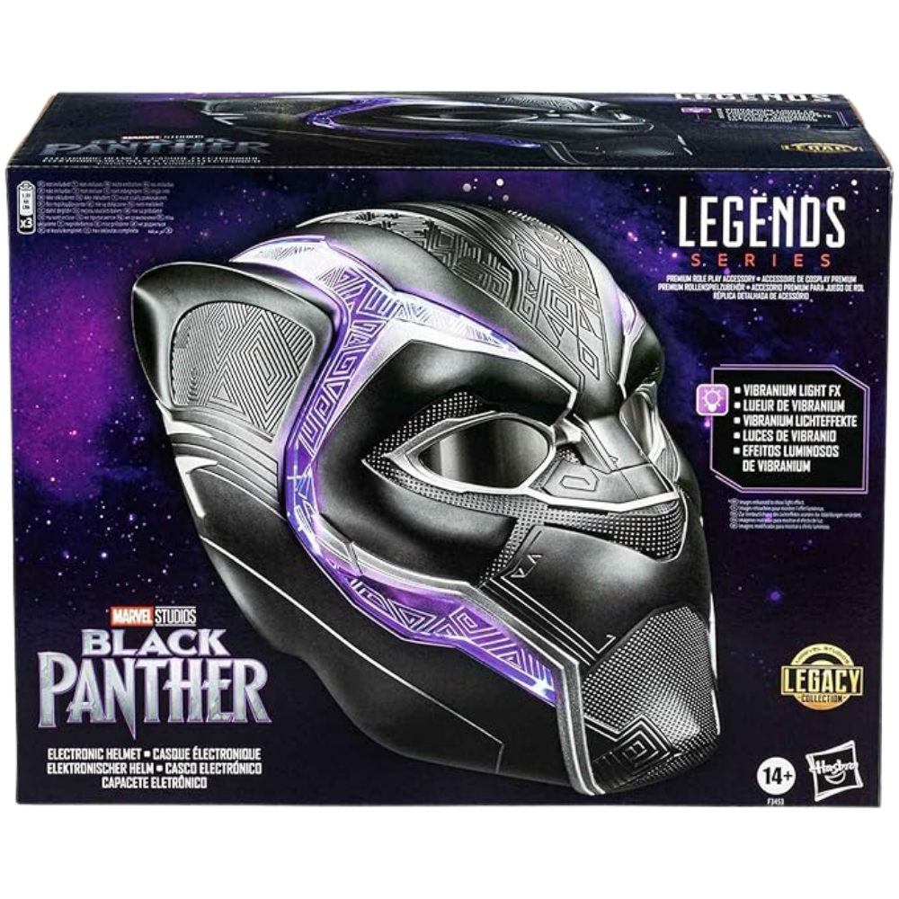 Marvel Legends Black Panther Premium Electronic Role Play Helmet with Light FX and Flip-Up/Flip-Down Lenses, Black Panther Roleplay Item