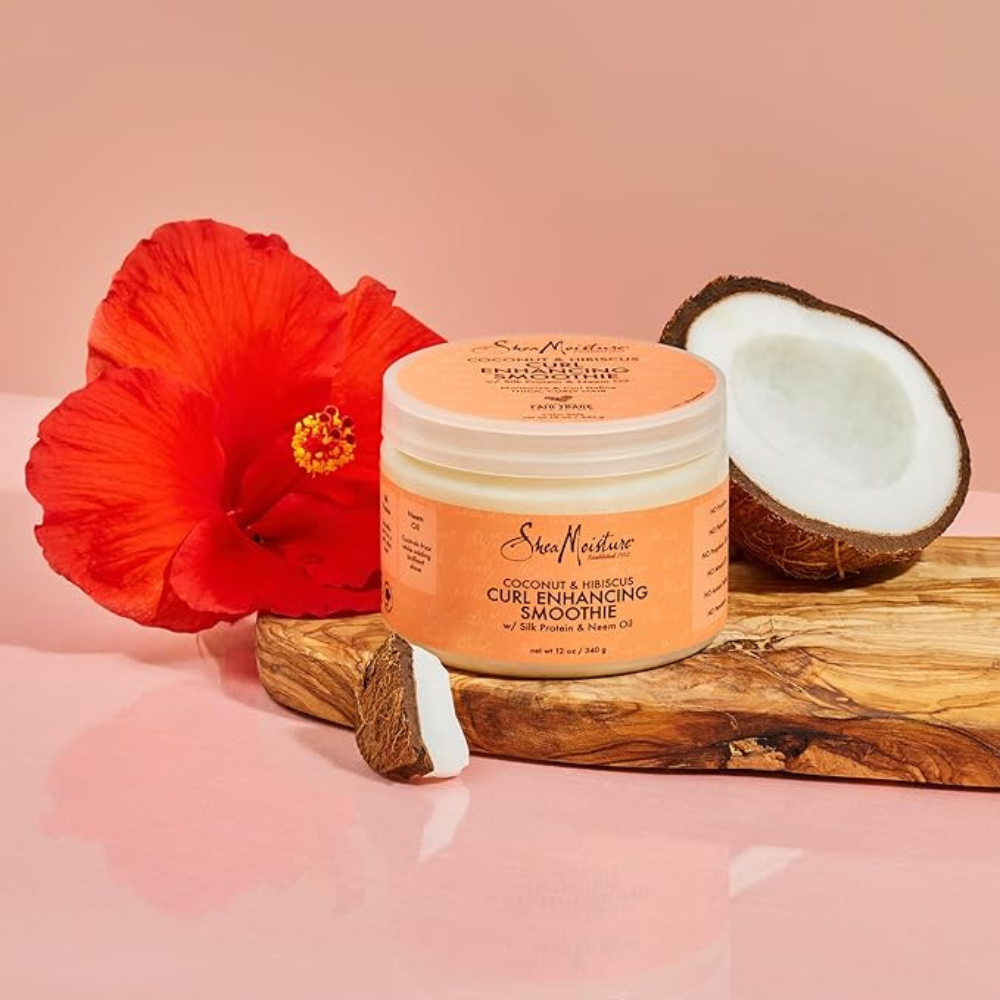 SheaMoisture Smoothie Curl Enhancing Cream Coconut and Hibiscus for Thick, Curly Hair Sulfate Free and Paraben Free 12 oz